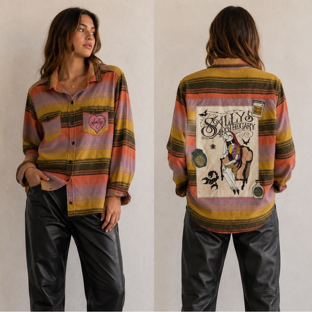 Disney The Nightmare Before Christmas Sally Striped Flannel Shirt S